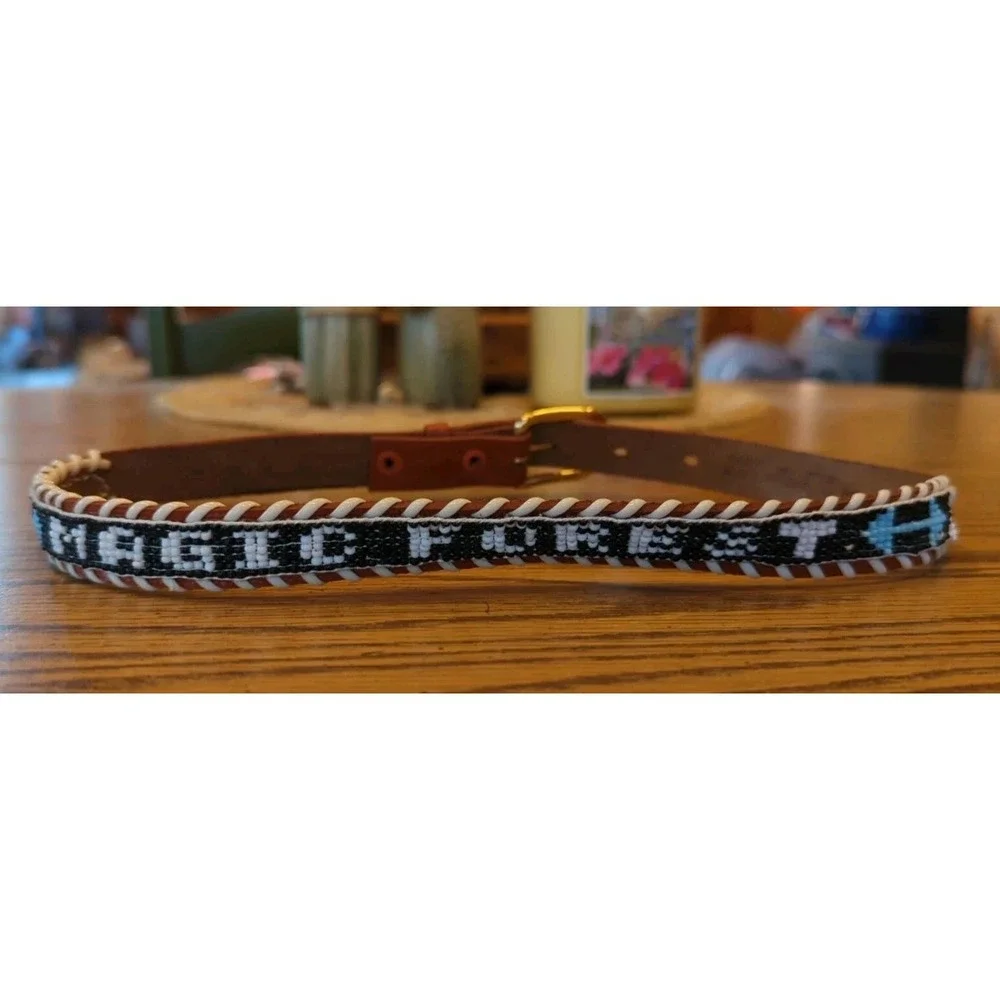 NOS Magic Forest Lake George NY Novelty Beaded Leather Belt Kids Youth Adult 24
